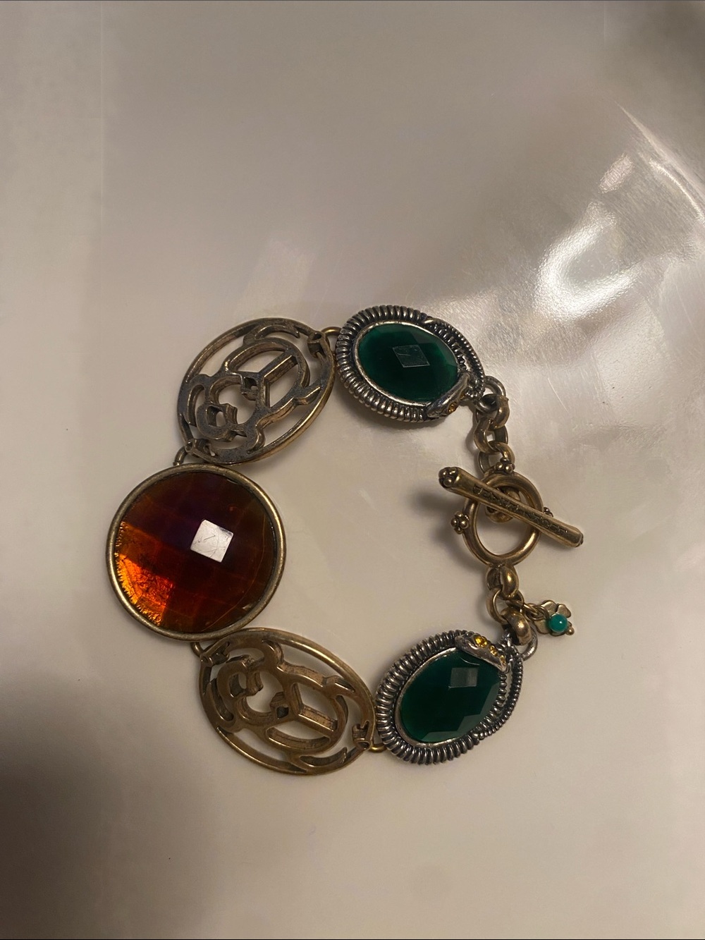 Gold-Tone Bracelet with Green and Amber Gem Accents - Lucky Brand